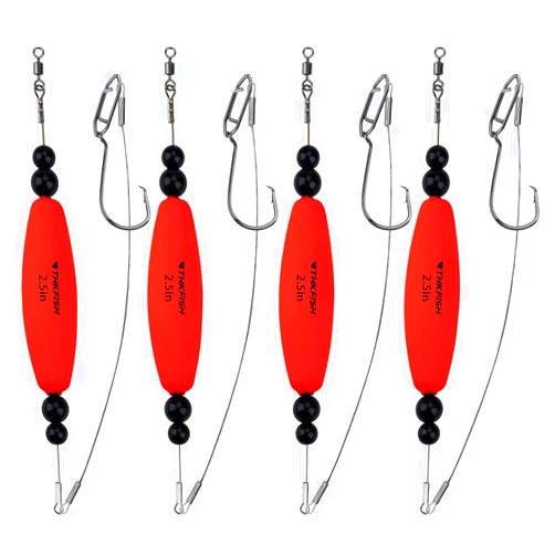 THKFISH Catfish Float Rigs,Catfish Rattling Line Float for Santee Rig,Catfish Tackle Rattling Cork EVA Foam Peg Floats Bait Rigs, Bobbers with Double Hooks 4PCS 2.5in 3in