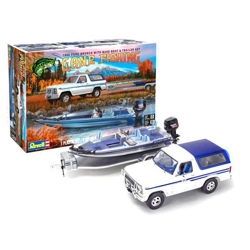 Revell 17242 '80 Ford Bronco w/Bass Boat & Trailer 1:24 Scale 157-Piece Skill Level 5 Model Truck Building Kit