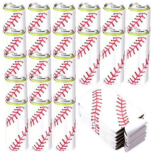 Raiten 26 Pcs Baseball Beer Can Cooler Baseball Party Favors Baseball Neoprene Drink Sleeve Collapsible Holder Insulator Holder Gift for Coach Men Women (6.3 x 3.43 Inches)