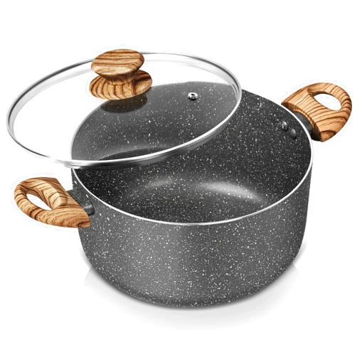 MICHELANGELO 5 Quart Stock Pot with Lid, Nonstick Soup Pot for Cooking, Non Stick Stockpot with Ergonomic Handle, Induction Compatible, Grey Granite