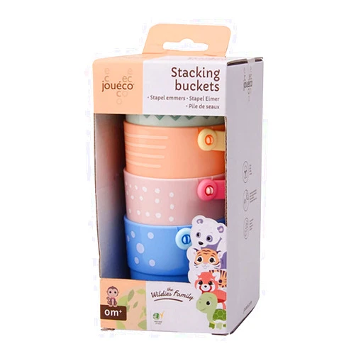 Jouéco The Wildies Stacking Bucket 9 x 17 cm Blue / Orange Set of 4