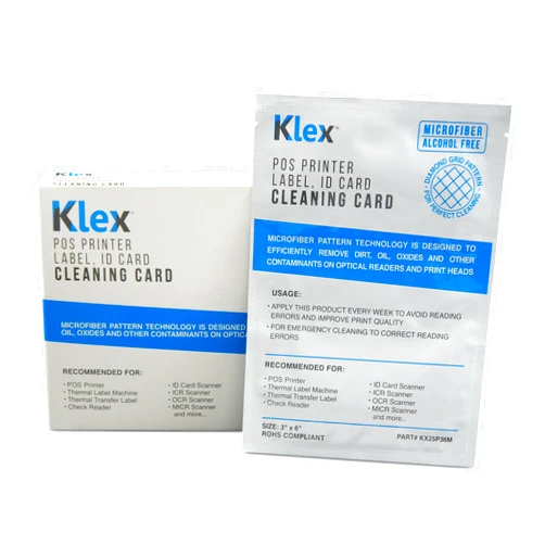 Klex Microfiber POS Label Thermal Printer Cleaning Card 3 x 6 IPA-Free 25 cards