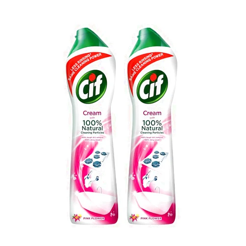Hemir Cif Pink Multi Purpose Surface Cleaner Cream with Floral Fragrance, Removes Grease & Dirt wth Natural Cleaning Particles for Shiny Surface, 2x500ml