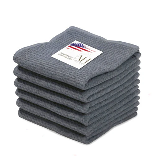 Ameri-Homes 100% Cotton Waffle Weave Kitchen Dish Cloths 6-Pack– Ultra Absorbent & Quick Dry Cleaning Towels for Dishes, Counters & Kitchen Use – Soft, Durable & Lint-Free13.50 X 13.50 inches (Gray)