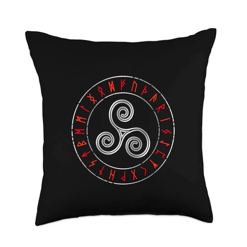 Viking Celtic Mythology Norse Ragnarök Futhark Norse Mythology Triskele-Runic Circle Viking Runes Celtic Throw Pillow, 18x18, Multicolor
