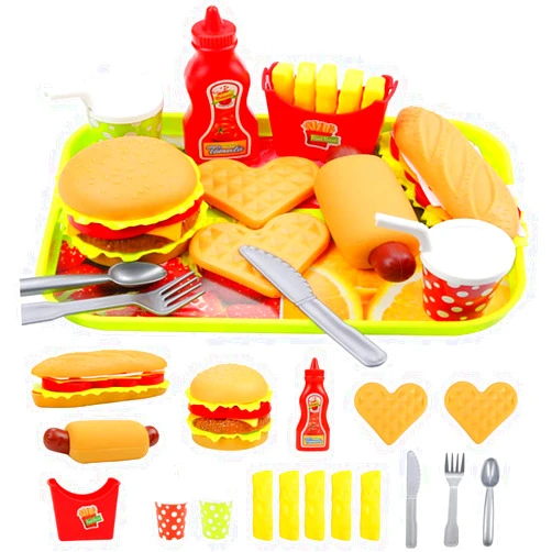Elitoky Pretend Play Fast Food Set, Play Food for Kids Kitchen - Play Kitchen Accessories - Toy Foods with Play Burger and Hot Dog Plastic Food for Pretend Play, Kids Toddler Childrens Birthday Gifts