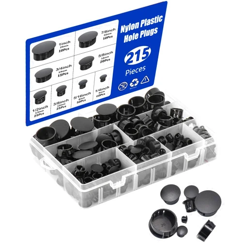 Miuuer 215Pcs Nylon Plastic Hole Plugs Kit Black 8 Sizes 1/4