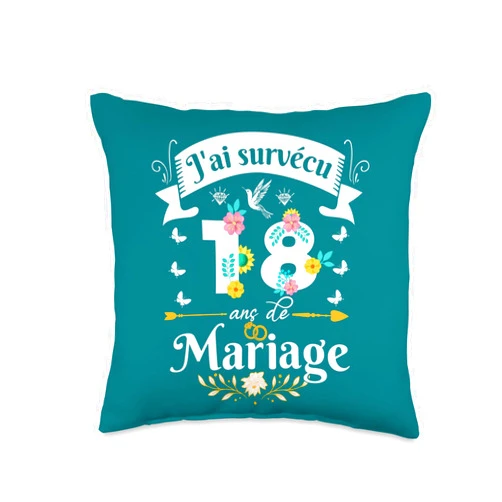 Idée Cadeau Anniversaire De Mariage Pour Couple J'Ai Survécu 18 Ans de Mariage Cadeau Anniversaire Femme Throw Pillow, 16x16, Multicolor
