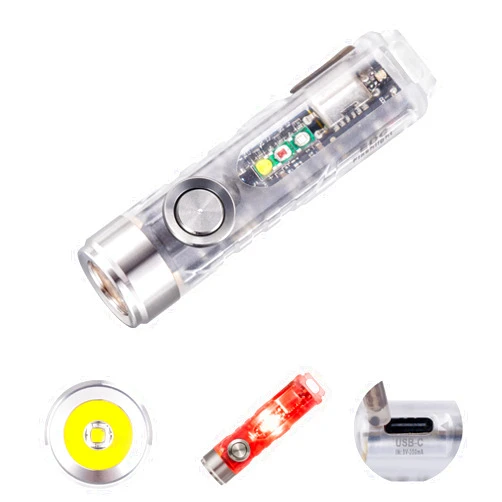 RovyVon A8 4th Gen Rechargeable EDC Flashlight USB C, 650 Lumens Bright Small Keychain Flashlights High Lumens Mini Flashlight, 365nmU/Red/White Sidelight, Magnetic Clip and Tail Base