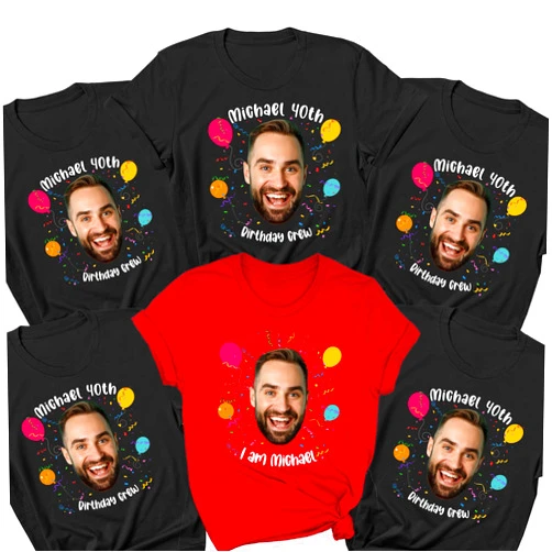 Handmade Custom Face Birthday Party Shirt Funny Birthday Matching Comfort Colors Tee Birth Party Group Photo Sweatshirt Personalized Face Birth T-Shirt Black