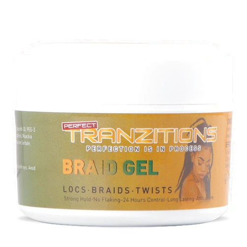 Perfect Tranzitions Braid Gel Strong Hold, Non-Flaking, Easy to Wash Braiding Gel For Braiders, All Hair Styles & Textures Braiding Hair Gel Enriched with Argan & Olive Oils, Vitamin E - 8.8oz