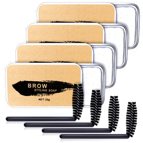 Maitys 4 Pieces Eyebrow Soap Kit, Brows Styling Soap Eyebrow Shaping Soap Long-lasting Waterproof Eyebrow Shaping Gel Eyebrow Styling Pomade with Eyebrow Brushes for Natural Eyebrows