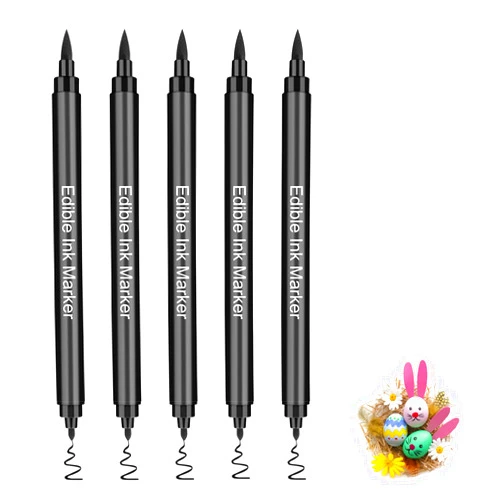 HAIRUNG Food Coloring Pens, 5Pcs Black Double Sided Edible Food Coloring Markers with Fine and Thick Tip, Food Grade Gourmet Writers for DIY Cake Decorating, Cookies, Frosting, Fondant, Easter Eggs