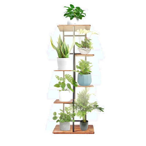 Solatmos Metal Plant Stand with Grow Lights Multiple Flower Planter Pot Holder Shelf Rack Display for Patio Garden Corner Balcony Living Room (6 Tiers Walnut)