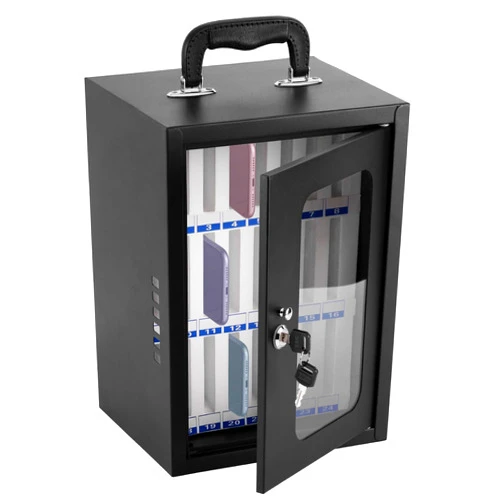 Consfly Cell Phone Locker Box, Thickened Steel Cell Phone Storage Cabinet 24 Slots Wall-Mounted Cell Phone Lock Box for School, Company