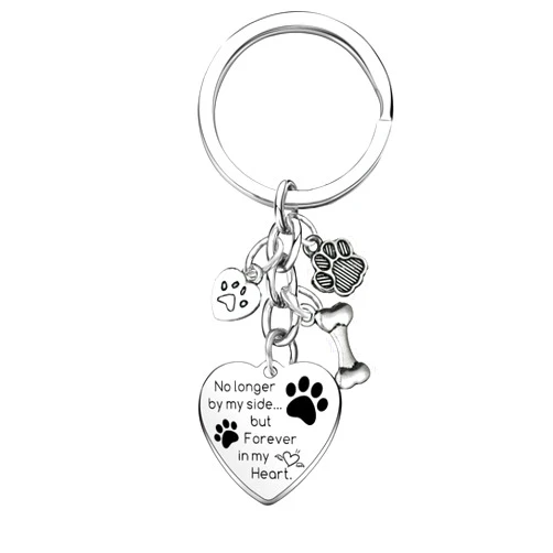 Mebvdebe Dog Memorial Gifts Pet Memorial Keychain No Longer by My Side Forever in My Heart Key Chain Loss of Dog Gifts Paw Prints Charm Sympathy Gift