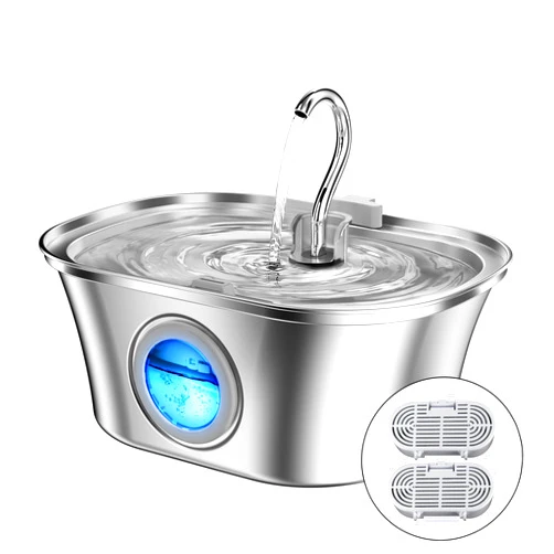 HICC PULE Cat Water Fountain with Water Level Window, HICC PULE 108oz/3.2L Stainless Steel Automatic Pet Water Fountain, Dishwasher Safe Dog Water Dispenser with Ultra-Quiet Pump, Multi-Filtration System