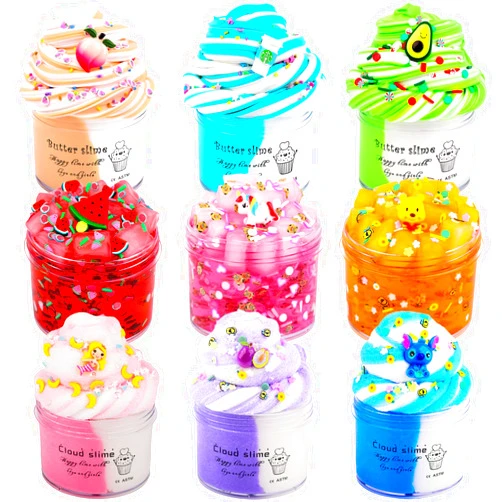 Aeyiakov Slime Kit 9 Pack - 3 Jelly Cube Crunchy, 3 Cloud, 3 Butter - Soft Stretchy Clear Crunchy for Stress Relief, Party Favors, Birthday Gift - Toy for Girls Boys