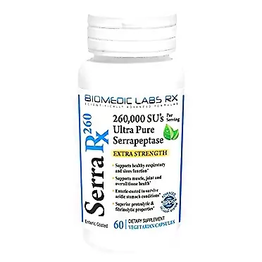 Biomedic Labs RX Serra-RX 260,000 SU Serrapeptase - Enteric Coated Proteolytic Systemic Enzyme, Non-GMO, Gluten Free, Vegan, Supports Sinus, Immune & Lung Health, 60 Veg Capsules
