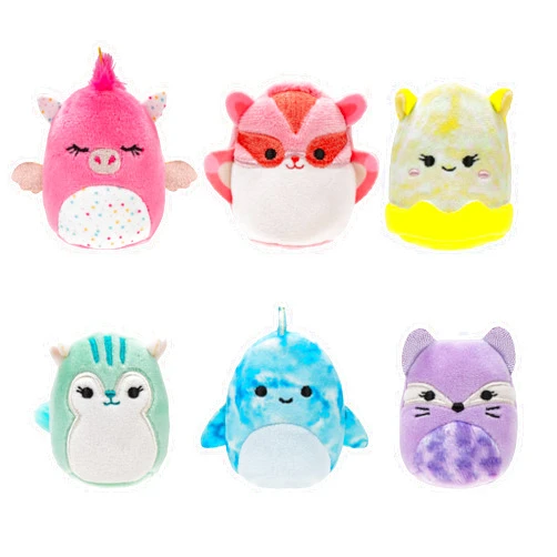 Squishville by Original Squishmallows Cute & Colorful Squad Plush - Six 2-Inch Squishmallows Plush Including Annalise, Duna, Fuyuki, Danika, Lemora, and Rayn - Toys for Kids