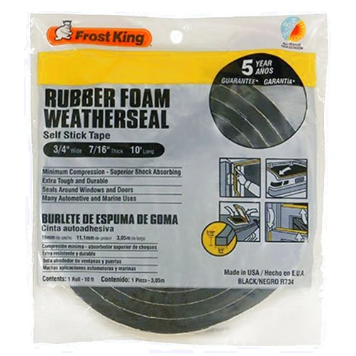 Frost King R734H Sponge Rubber Foam Tape 3/4 W X 7/16 H X 10' L, Black by Frost King