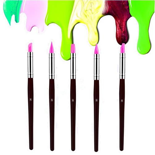 Sdanart Professional Silicone Rubber Tip Paint Pens Brushes，5pcs Silicone Paint Brush，Silicon Color Shapers Brushes，Rubber Paint Brush，Silicone Artist Brushes，Flexible Clay Sculpture Tools （Size 8）