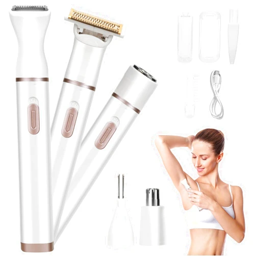 LEMULEGU Ladies Body Hair Groomer,Women's Electric 5 in 1 Dry & Wet Cordless Waterproof Facial Removal Painless Gentle Grooming Bikini Trimmers for Female White