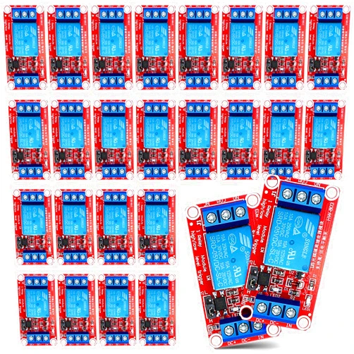 Kigeli 24 Pcs 5v Relay Module One Channel Switch with Optocoupler and Opto Isolation, Compatible with High and Low Level Triggers, 19.69 x 10.24 x 7.09 Inches