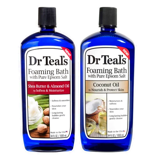 Dr Teal's Foaming Bath Variety Gift Set (2 Pack, 34oz Ea) - Soften & Moisturize Shea Butter & Almond Oil, Nourish & Protect Coconut Oil - Essential Oils Blended with Pure Epsom Salt - at Home Spa Kit
