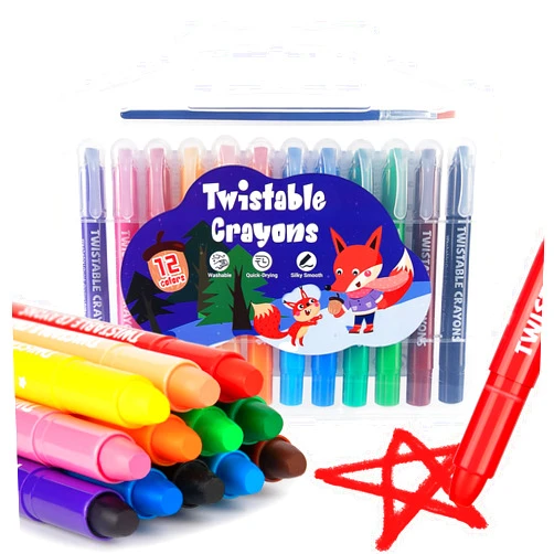 ANYUKE Twistable Crayons Gel Crayons, 12 Colors Toddler Crayons Art Supplies Markers for Toddlers Kids Adults, Flow Smoothly, Non Toxic, Safe to Kids, Washable Crayons Markers for Glass Window