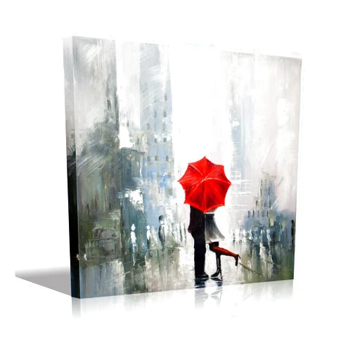 Eatco HD Art Vertical Stretched Canvas Abstract Art Lovers kissing in The Rain with Red Umbrellas Artwork Painting Print Picture for Home Bedroom Modern Framed Artwork Decor 12x16 inch(30x40cm) 1pc