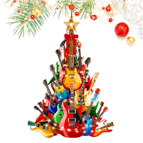 HUTATO 2D Flat Guitar Christmas Tree Ornament, Guitar Christmas Ornament Gift for Guitar Players and Men, Women, Techer, Guitar Tree Ornament for Music Lovers, Rock and Roll Christmas Ornament.
