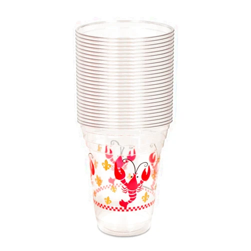 THE MARDI GRAS KREWE Crawfish Boil Disposable Cups- 50 Pack | Clear Plastic Cups 16 Oz | Perfect Cups for Seafood, Crab, Crawfish Boil Party Supplies, Decorations and More