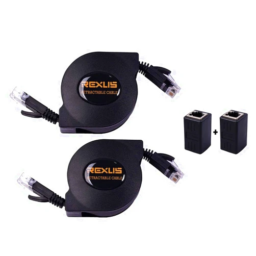 REXUS 2-Pack Retractable Cat 6 Flat Ethernet Network Cable 6.6 FT, 10 Gigabit High Speed LAN Wires Internet Patch Cable with RJ45 Connector for Xbox,PS4,Router, Modem(C6R22Z)