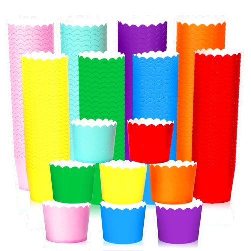 Whaline 400Pcs Rainbow Scalloped Baking Cups Pastel Cupcake Wrapper Holders Colorful Paper Cupcake Muffin Cases for Birthday Baby Shower Wedding, 8 Colors