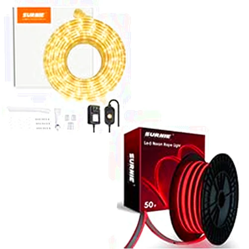 SURNIE 50FT LED Neon Rope Lights Red & 12V 50FT LED Strip Lights Warm White