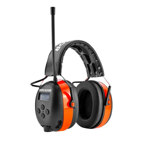 Hocazor HP033 Pro Bluetooth 5.3 AM FM Radio Headphones with Type-C Charge Port Ear Protection Rechargeable Safety Earmuffs for Mowing Workshops Orange