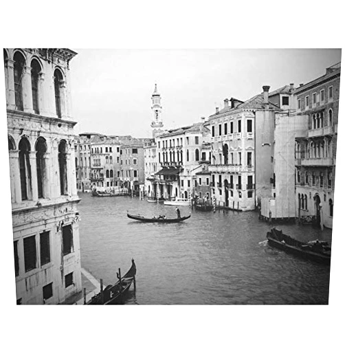 Artery8 Venice Canal Gondola Black White Photo Unframed Wall Art Print Poster Home Decor Premium
