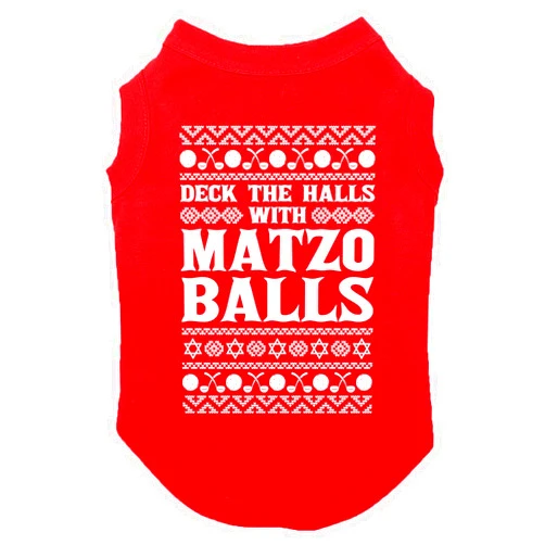 Tcombo Deck The Halls with Matzo Balls - Hanukkah Dog Shirt (Red, X-Large)