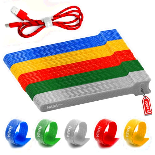 HASA zone 100pcs 6 Inches Reusable Cable Ties 5 Colors, HASA zone Adjustable Cord Ties, Nylon Cloth Cord Cable Straps for Cord Organizer/Cable Management Ties/Computer Cord Ties