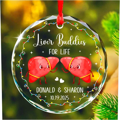 Gressty Liver Buddies for Life Ornament Christmas, Custom Transplant Anniversary Glass Ornament, Post Liver Surgery Keepsake Gift for Family Friends Coworkers, Personalized Names & Date Ornaments Xmas