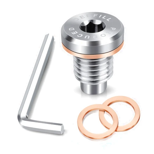 DEEFILL Magnetic Stainless Steel Crankcase Engine Oil Drain Plug with Copper Washer Fit for CR250 CR480, Polaris RZR Sportsman Ranger Scrambler, Kawasaki, Yamaha and More Select ATV,Bike, Motor Models