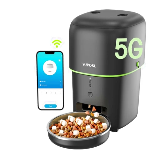 Yuposl Automatic Cat Feeder, 2L Cat Food Dispenser, 5G/2.4G WiFi Cat Food Dispenser with APP Remote Feeding, Dual Power Supply, Programmable Portion Size, Auto Pet Feeder for Cats and Small Dogs