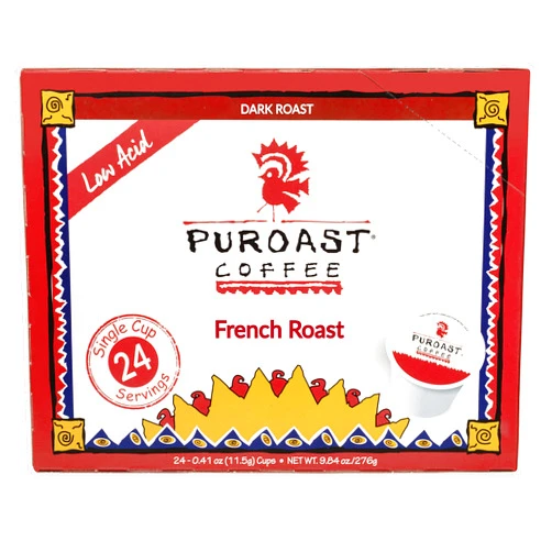 Puroast Coffee Puroast Low Acid Coffee Single-Serve Pods, French Roast, Certified Low Acid Coffee - pH above 5.5, Dark Roast, Original, (24 Count)- Gut Health, Higher Antioxidant, Roasted with Clean Energy - Compatible with Keurig 2.0 Coffee Makers