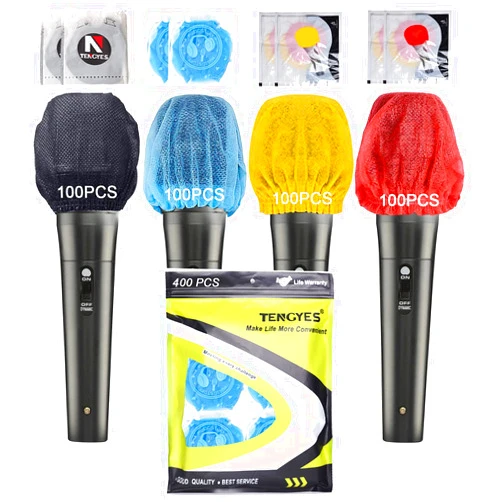 TENGYES 400 PCS (200 Pack) TENGYES Microphone Hygiene Covers Disposable Non-woven Handheld Mic Mike Cover Windscreen Protective Cap for KTV Karaoke Recording Room Stage Performance