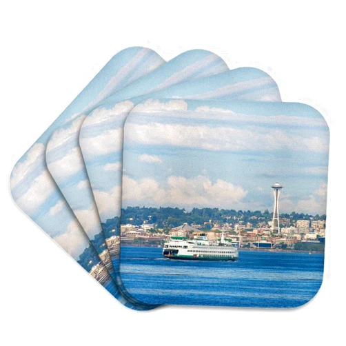 3dRose USA, Washington, Seattle. Ferry Between Bainbridge Island and Seattle. - Soft Coasters, Set of 4 (CST_207051_1)