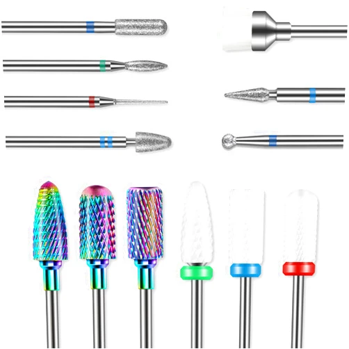 Rolokit 13PCS Nail Drill Bits Set, 3/32” Professional Drill Bits Nail Tech, Tungsten Carbide Diamond Ceramic Efile Nail Bits with Brush, Cuticle Remover Bits for Acrylic Gel Dip Powder Nail Manicure