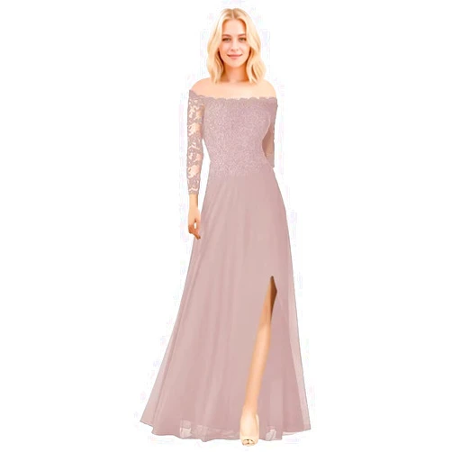 ASDW Off The Shoulder Prom Dresses for Women Lace Appliques Long Prom Gowns Formal Evening Dress with Slit 3/4 Sleeve