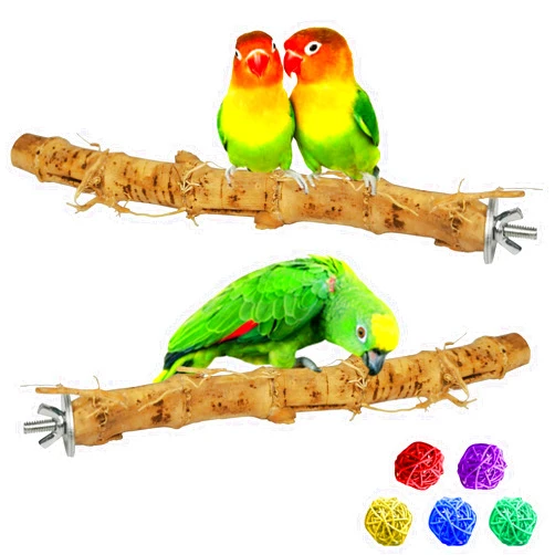 PINVNBY Natural Bamboo Bird Perch Stand Wooden Parrot Perch Stand Birds Cage Paw Grinding Exercise Stick Accessories for Budgies, Lovebirds, Medium Parrots (2 PCS)