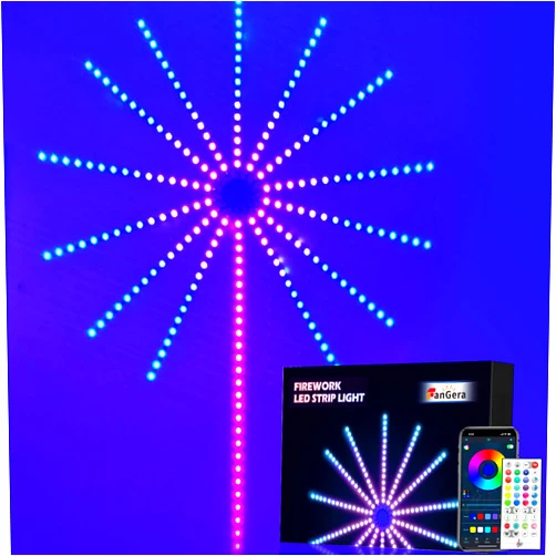 FanGera Firework LED Lights, 14pcs Firework LED Strip Lights, DC 5V Smart RGBIC Dream Color Changing Fireworks Lights, APP and Remote Control, Music Sound Sync Strip Light for Bedroom, Party, Festival